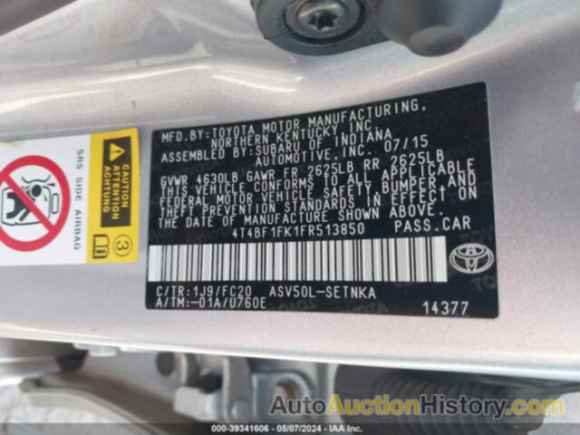 TOYOTA CAMRY LE, 4T4BF1FK1FR513850