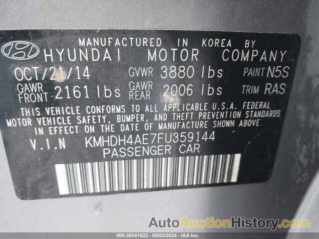 HYUNDAI ELANTRA SE, KMHDH4AE7FU359144