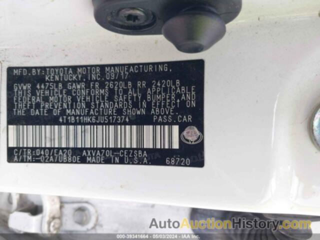 TOYOTA CAMRY SE, 4T1B11HK6JU517374