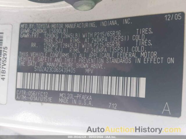 TOYOTA SIENNA LE, 5TDZA23C06S439405