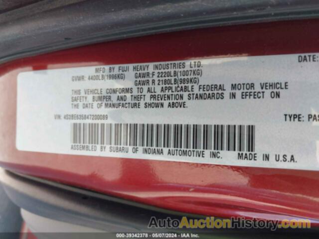 SUBARU LEGACY L/L W/35TH ANNIVERSARY EDITION, 4S3BE635847200089