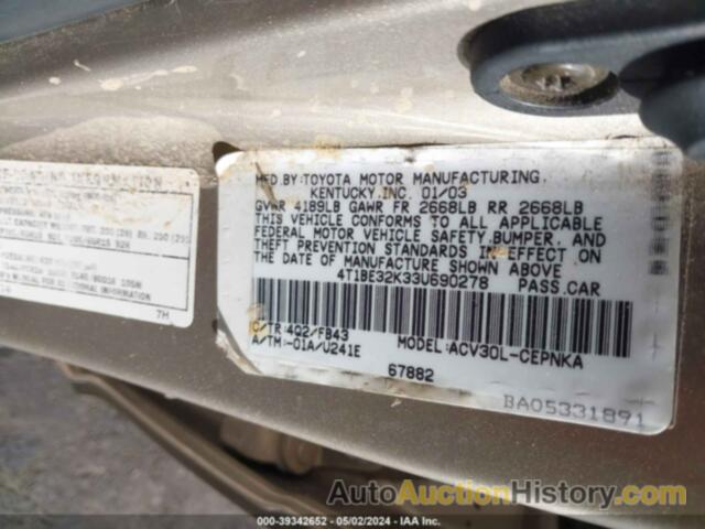TOYOTA CAMRY LE, 4T1BE32K33U690278