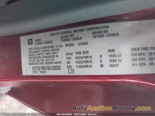 GMC CANYON SLE, 1GTCS196748138503