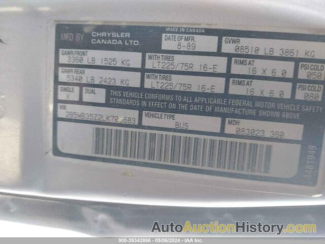 DODGE RAM WAGON B350 BUS, 2B5WB35Z2LK709683