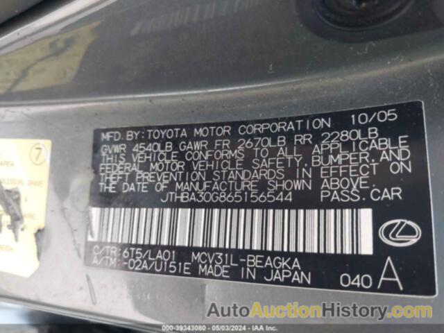 LEXUS ES 330, JTHBA30G865156544