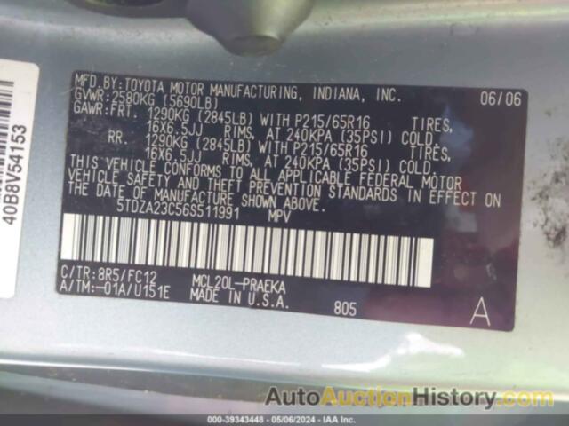 TOYOTA SIENNA LE, 5TDZA23C56S511991