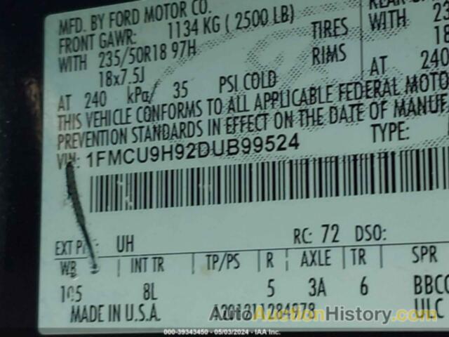 FORD ESCAPE SEL, 1FMCU9H92DUB99524