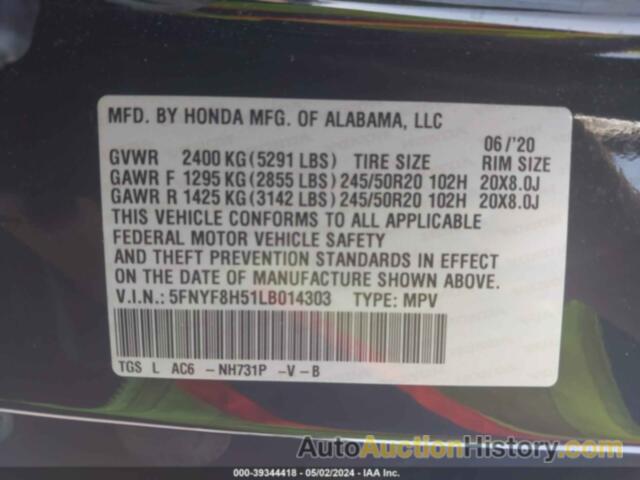 HONDA PASSPORT AWD EX-L, 5FNYF8H51LB014303