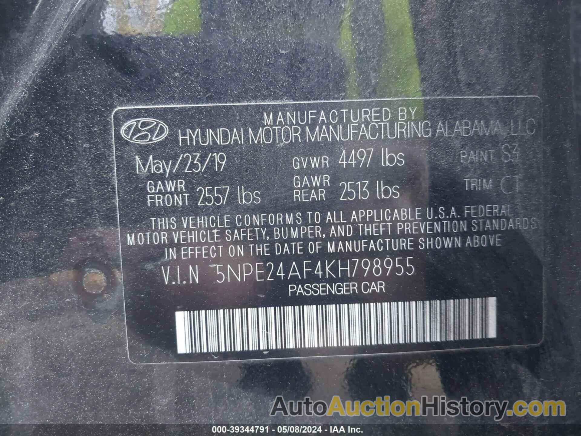 HYUNDAI SONATA SE, 5NPE24AF4KH798955