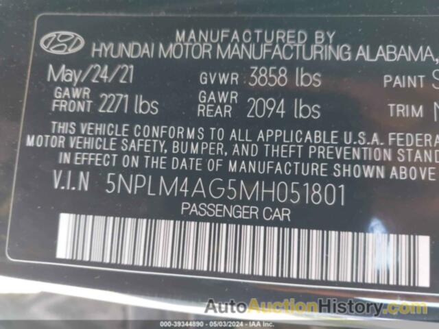 HYUNDAI ELANTRA SEL, 5NPLM4AG5MH051801