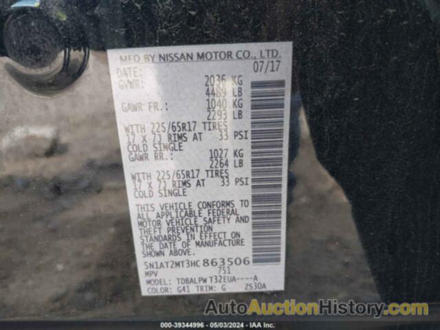 NISSAN ROGUE S/SL, 5N1AT2MT3HC863506