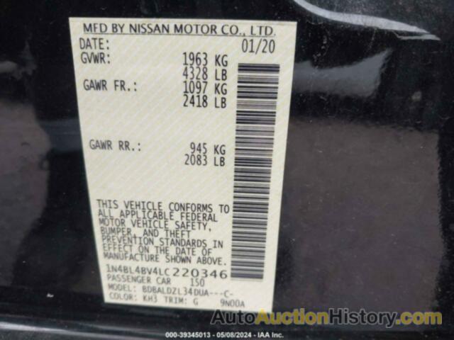 NISSAN ALTIMA S FWD, 1N4BL4BV4LC220346