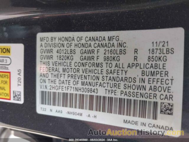 HONDA CIVIC EX, 2HGFE1F71NH309843