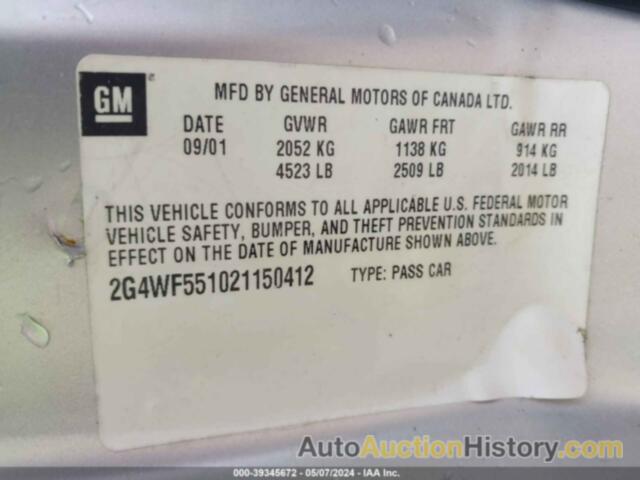 BUICK REGAL GS, 2G4WF551021150412