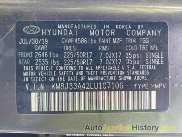 HYUNDAI TUCSON LIMITED/SEL/SPORT/ULTIMATE/VALUE, KM8J33A42LU107106