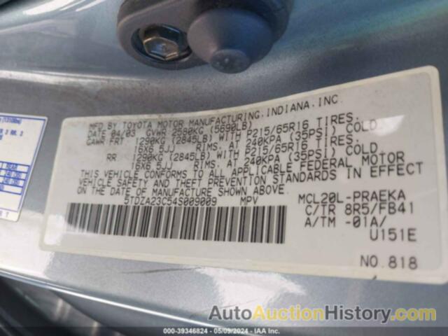 TOYOTA SIENNA LE, 5TDZA23C54S009009