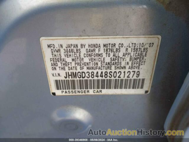 HONDA FIT, JHMGD38448S021279