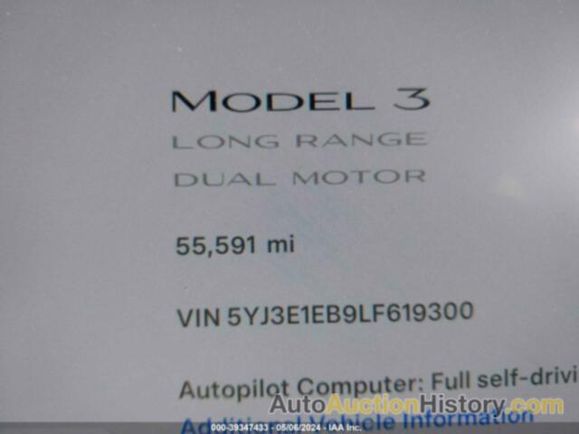 TESLA MODEL 3 LONG RANGE DUAL MOTOR ALL-WHEEL DRIVE, 5YJ3E1EB9LF619300