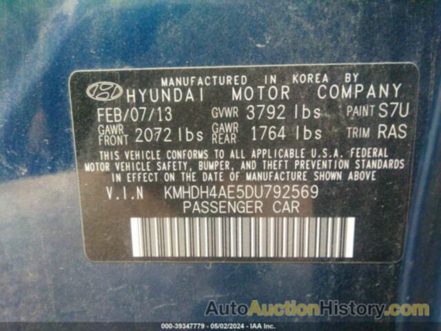 HYUNDAI ELANTRA GLS, KMHDH4AE5DU792569