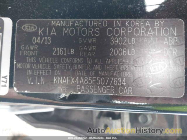 KIA FORTE EX, KNAFX4A85E5077634