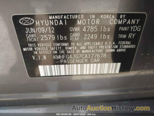 HYUNDAI AZERA, KMHFG4JG7CA177678