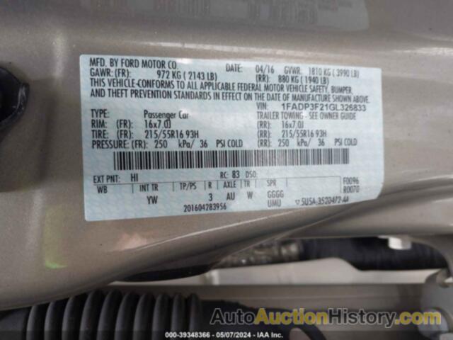 FORD FOCUS SE, 1FADP3F21GL326833