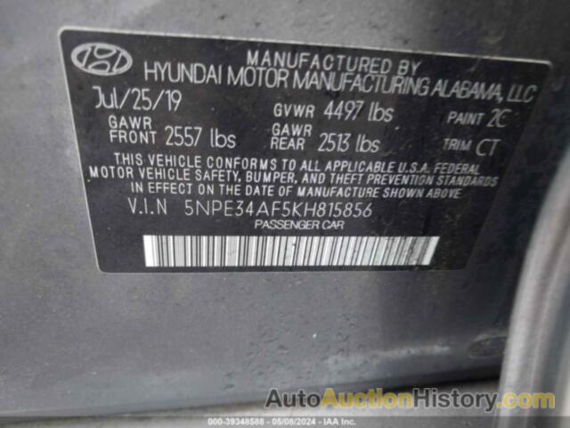 HYUNDAI SONATA SEL, 5NPE34AF5KH815856