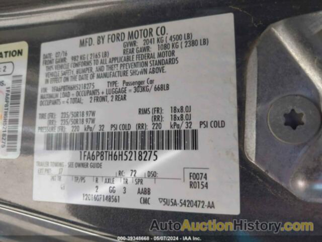 FORD MUSTANG ECOBOOST, 1FA6P8TH6H5218275
