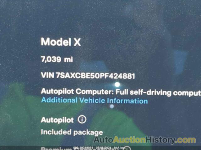 TESLA MODEL X DUAL MOTOR ALL-WHEEL DRIVE/STANDARD RANGE, 7SAXCBE50PF424881