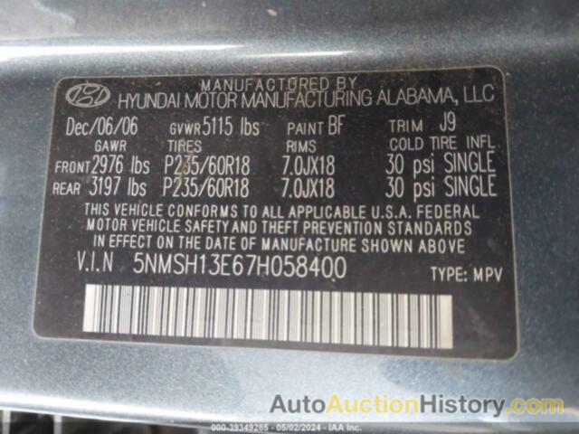 HYUNDAI SANTA FE LIMITED/SE, 5NMSH13E67H058400