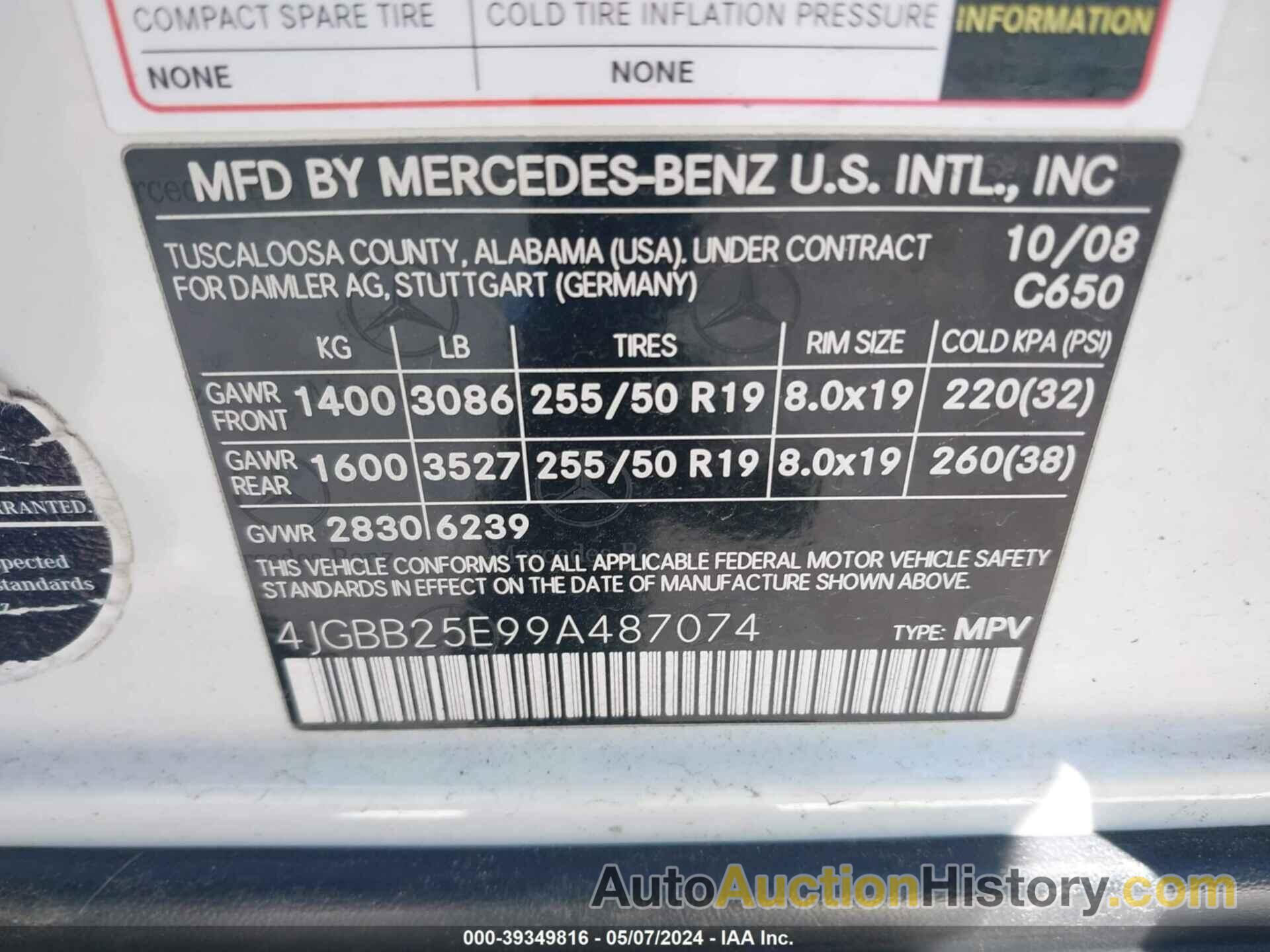 MERCEDES-BENZ ML 320 BLUETEC 4MATIC, 4JGBB25E99A487074
