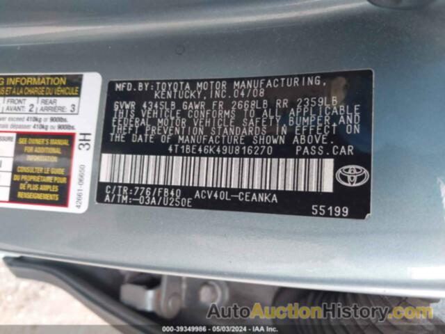 TOYOTA CAMRY LE, 4T1BE46K49U816270