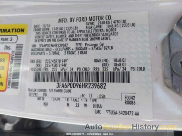 FORD FUSION TITANIUM, 3FA6P0D96HR239682