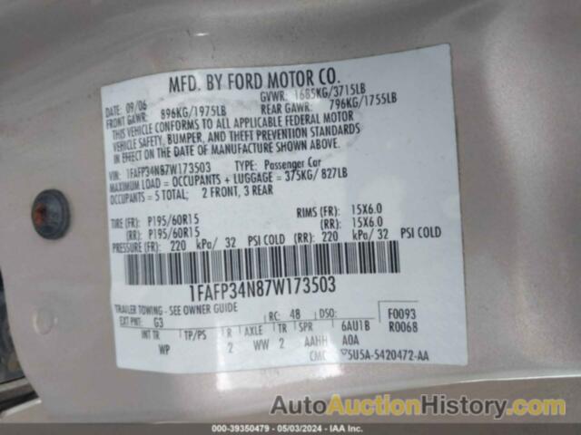 FORD FOCUS S/SE/SES, 1FAFP34N87W173503