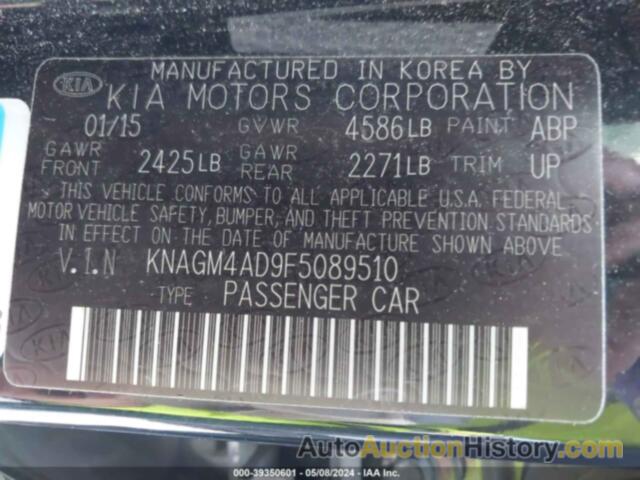 KIA OPTIMA HYBRID, KNAGM4AD9F5089510