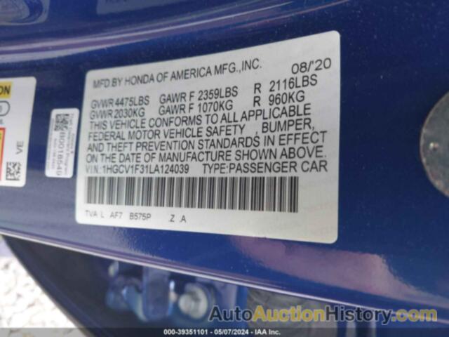 HONDA ACCORD SPORT, 1HGCV1F31LA124039