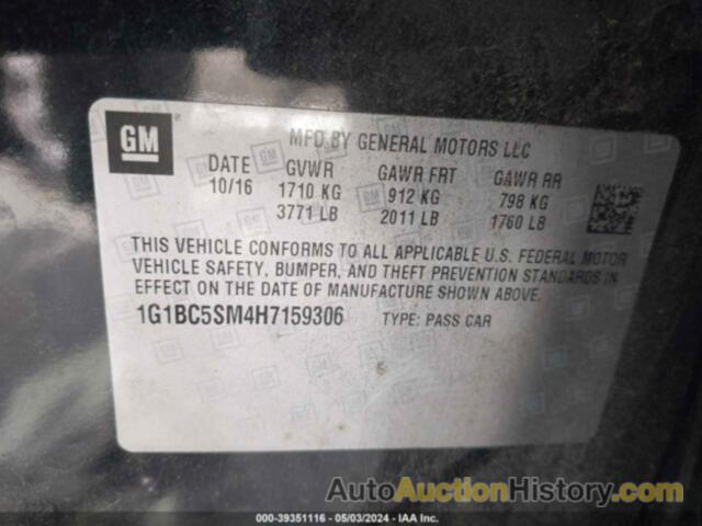 CHEVROLET CRUZE LS AUTO, 1G1BC5SM4H7159306