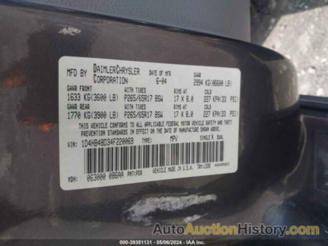 DODGE DURANGO SLT, 1D4HB48D34F220069