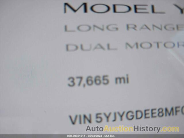 TESLA MODEL Y LONG RANGE DUAL MOTOR ALL-WHEEL DRIVE, 5YJYGDEE8MF065499