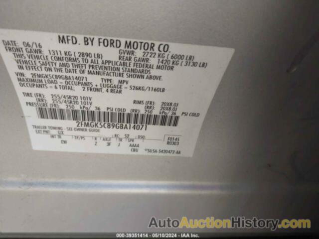 FORD FLEX SEL, 2FMGK5C89GBA14071