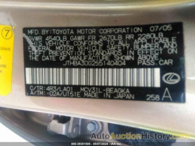 LEXUS ES, JTHBA30G255140404