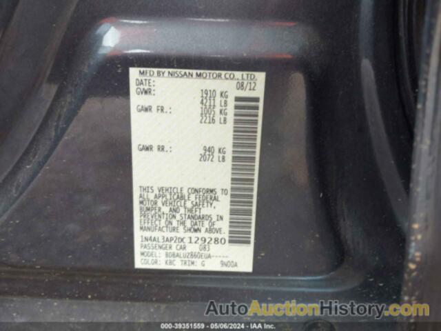 NISSAN ALTIMA 2.5/S/SV/SL, 1N4AL3AP2DC129280