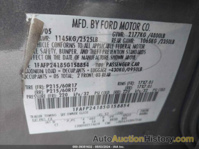 FORD FIVE HUNDRED SEL, 1FAFP24185G158854