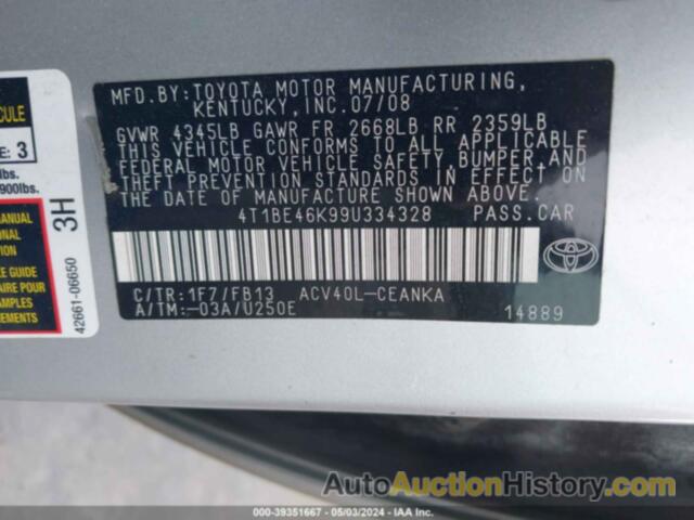 TOYOTA CAMRY LE, 4T1BE46K99U334328