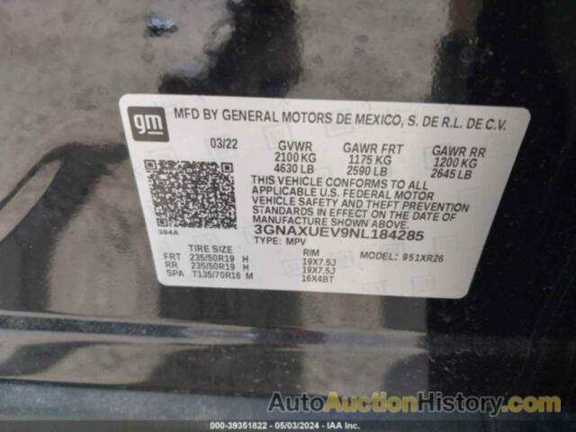 CHEVROLET EQUINOX AWD LT, 3GNAXUEV9NL184285