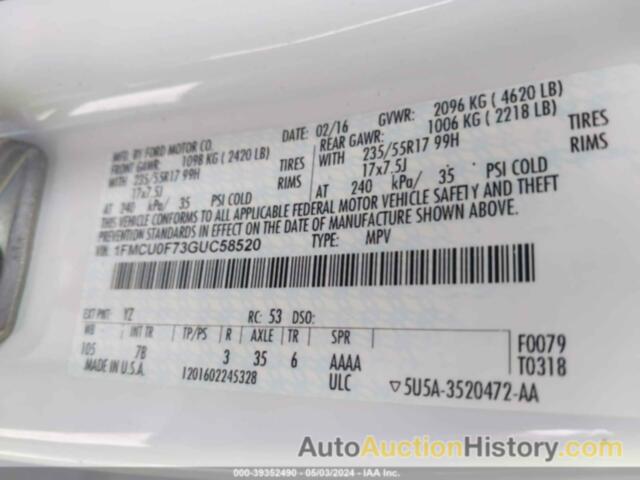 FORD ESCAPE S, 1FMCU0F73GUC58520