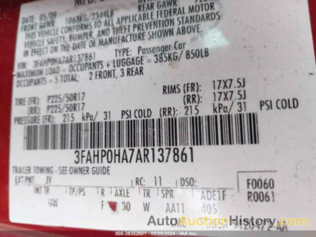 FORD FUSION SE, 3FAHP0HA7AR137861