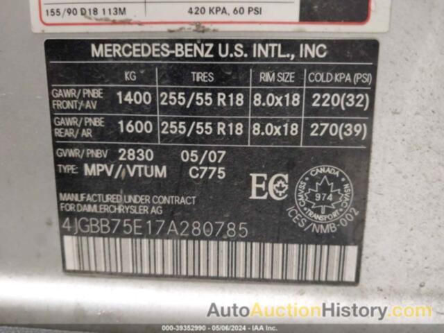 MERCEDES-BENZ ML 500 4MATIC, 4JGBB75E17A280785