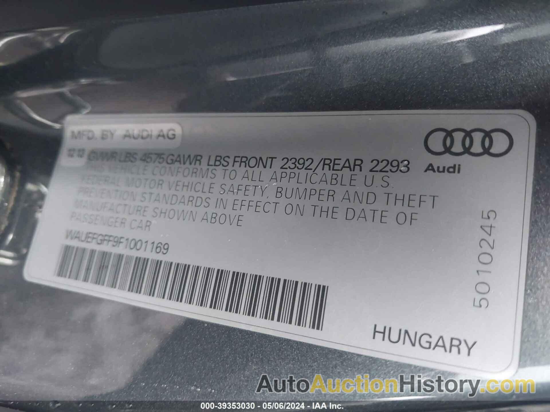 AUDI A3 2.0T PREMIUM, WAUEFGFF9F1001169