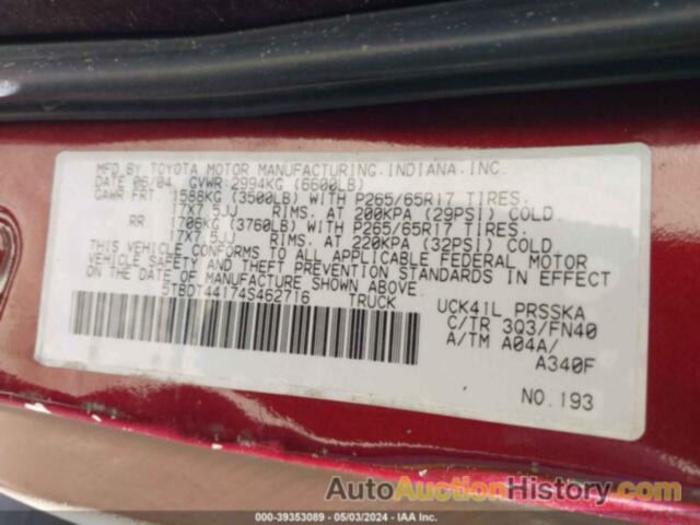 TOYOTA TUNDRA SR5 V8, 5TBDT44174S462716